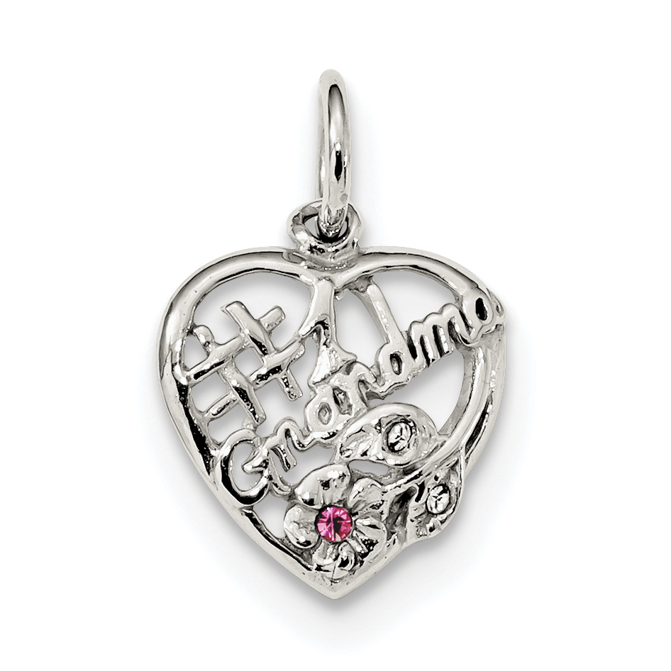 Sterling Silver Rhodium-plated Pink & White CZ #1 Grandma Pendant (QC9199)