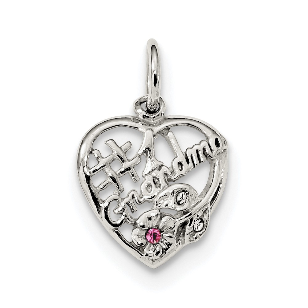 Sterling Silver Rhodium-plated Pink & White CZ #1 Grandma Pendant (QC9199)