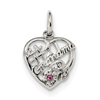 Sterling Silver Rhodium-plated Pink and Clear CZ #1 Grandma Heart Pendant view 1