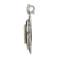 Sterling Silver Antiqued Marcasite Black Agate White Mother of Pearl Cameo Pendant view 2