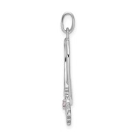 Sterling Silver Rhodium-plated Pink CZ Hope Awareness Ribbon Pendant view 2