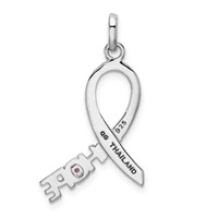 Sterling Silver Rhodium-plated Pink CZ Hope Awareness Ribbon Pendant view 3