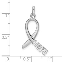 Sterling Silver Rhodium-plated Pink CZ Hope Awareness Ribbon Pendant view 4