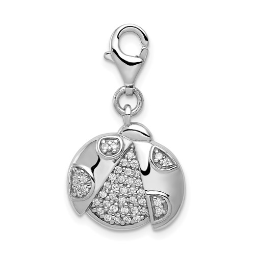 Sterling Silber Rhodium-plated CZ Ladybug Charm with Lobster Clasp