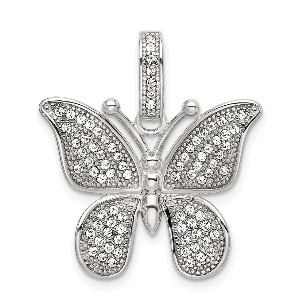 Sterling Silver Rhodium-plated Polished Preciosa Crystal Butterfly Pendant