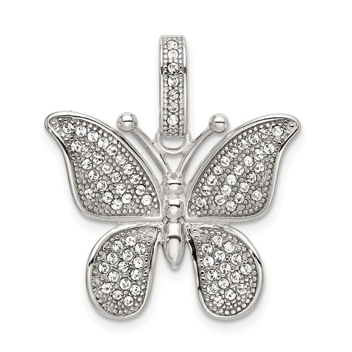 Sterling Silver Rhodium-plated Polished Preciosa Crystal Butterfly Pendant