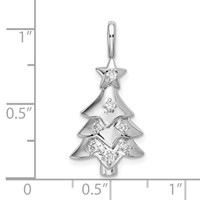 Sterling Silver Rhodium-plated CZ Christmas Tree Pendant view 4
