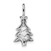 Sterling Silver Rhodium-plated CZ Christmas Tree Pendant view 1