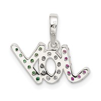 Sterling Silver Polished Red White & Green CZ Joy Pendant view 3