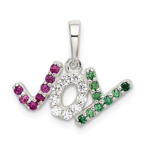 Sterling Silver Polished Red White Green CZ Joy Pendant