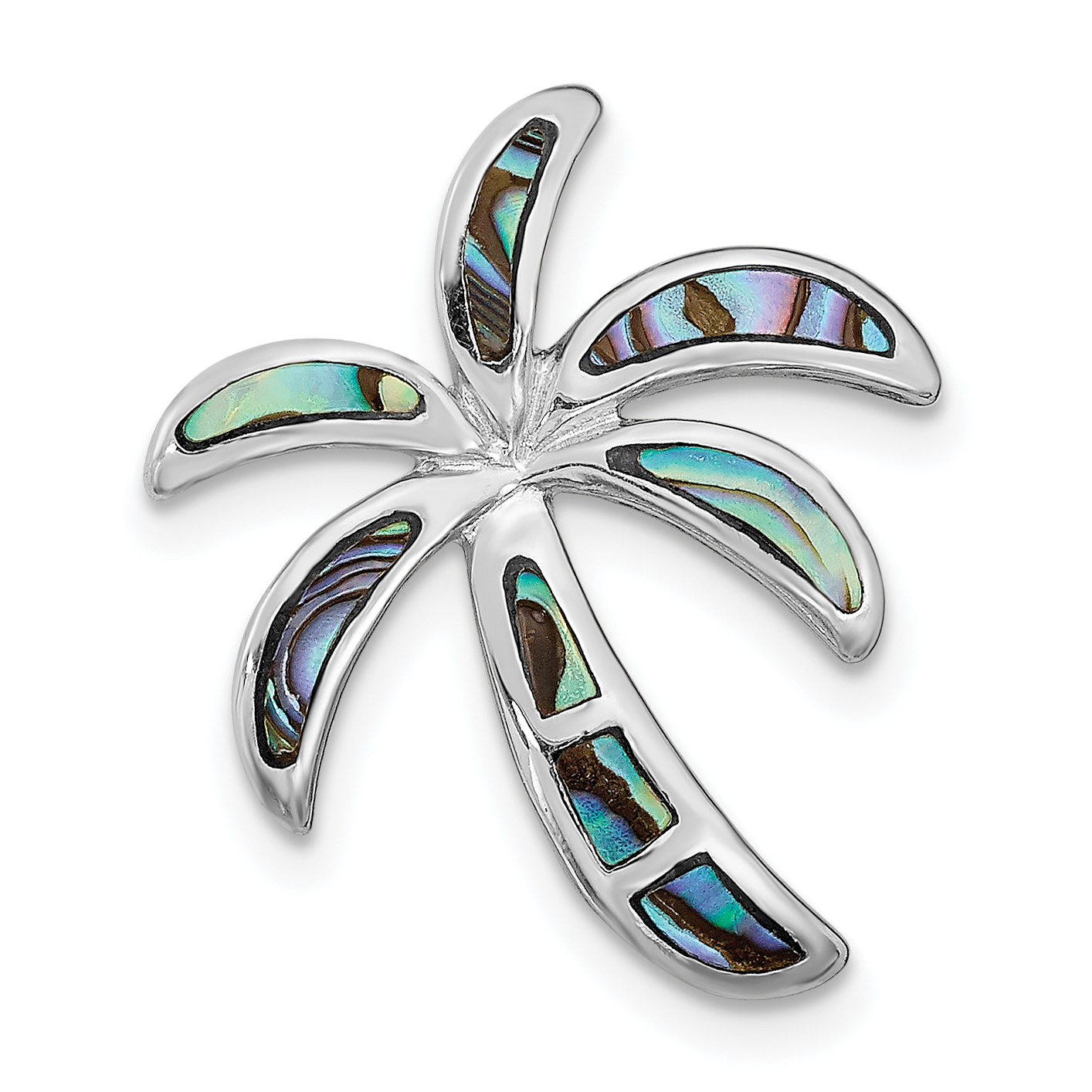 Sterling Silver Rhodium-plated Imitation Abalone Palm Tree Slide (QC9253)