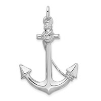 Sterling Silver Rhodium Plated Polished Anchor Charm with Rope view 3