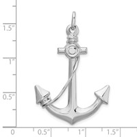Sterling Silver Rhodium Plated Polished Anchor Charm with Rope view 4