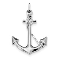 Sterling Silver Rhodium Plated Polished Anchor Charm with Rope view 1