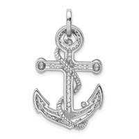 Sterling Silver Rhodium-plated CZ Anchor Pendant view 3