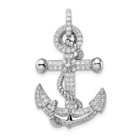 Sterling Silver Rhodium-plated CZ Anchor Pendant view 1