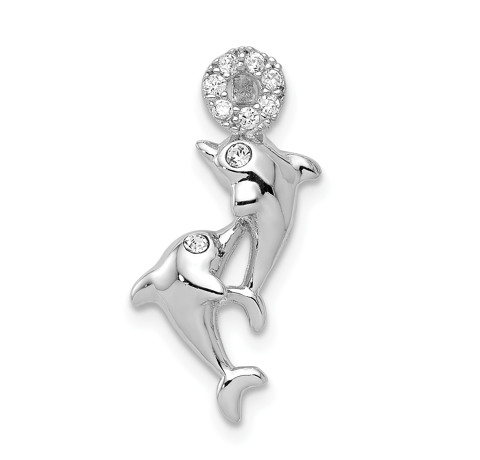 Sterling Silver Rhodium-plated Crystal Dolphins Chain Slide (QC9268)