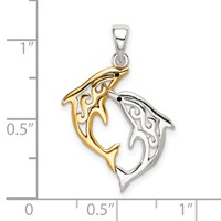Sterling Silver & Gold-tone Enameled Filigree Dolphins Pendant view 4