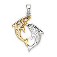 Sterling Silver & Gold-tone Enameled Filigree Dolphins Pendant view 1