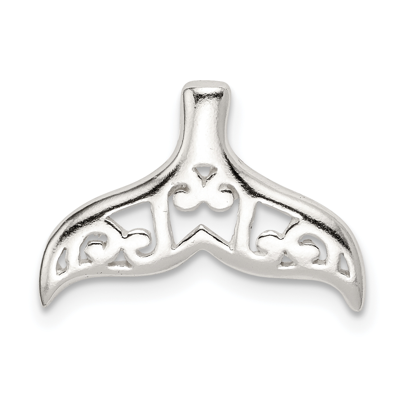 Sterling Silver Polished Filigree Whale Tail Chain Slide (QC9274)