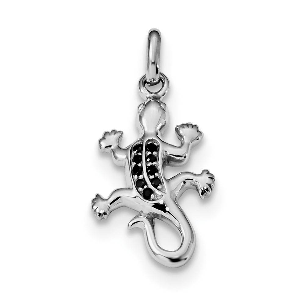 Sterling Silver Rhodium-plated Polished Black CZ Lizard Pendant