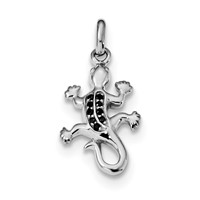 Sterling Silver Rhodium-plated Polished Black CZ Lizard Pendant view 1