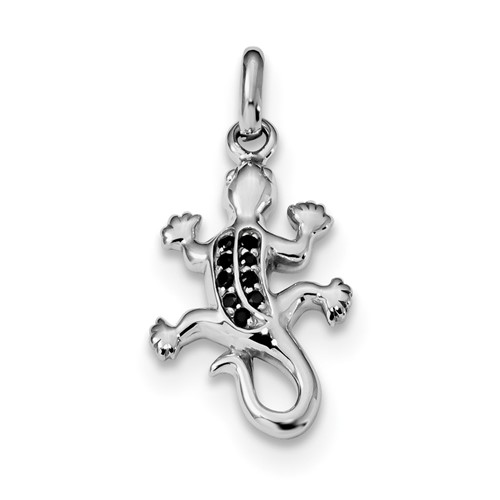 Sterling Silver Rhodium-plated Polished Pendant with Black CZ Lizard