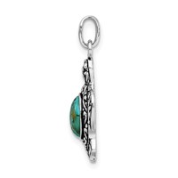 Sterling Silver Rhodium-plated Antiqued Reconstituted Turquoise Turtle Pendant view 2