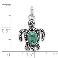 Sterling Silver Rhodium-plated Antiqued Reconstituted Turquoise Turtle Pendant view 4