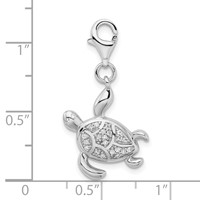 Sterling Silver Rhodium-plated CZ Sea Turtle Charm with Lobster Clasp view 4