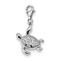 Sterling Silver Rhodium-plated CZ Sea Turtle Charm with Lobster Clasp view 1