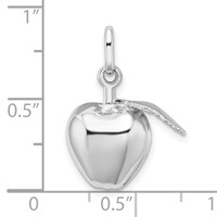 Sterling Silver Rhodium Plated Polished Puffed Apple Charm with Leaf view 4