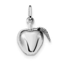 Sterling Silver Rhodium Plated Polished Puffed Apple Charm with Leaf view 1