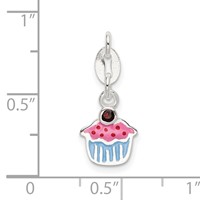 Sterling Silver Polished and Enameled Cupcake W Garnet Charm view 4