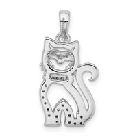 Sterling Silver Rhodium-plated CZ Cat Pendant view 3