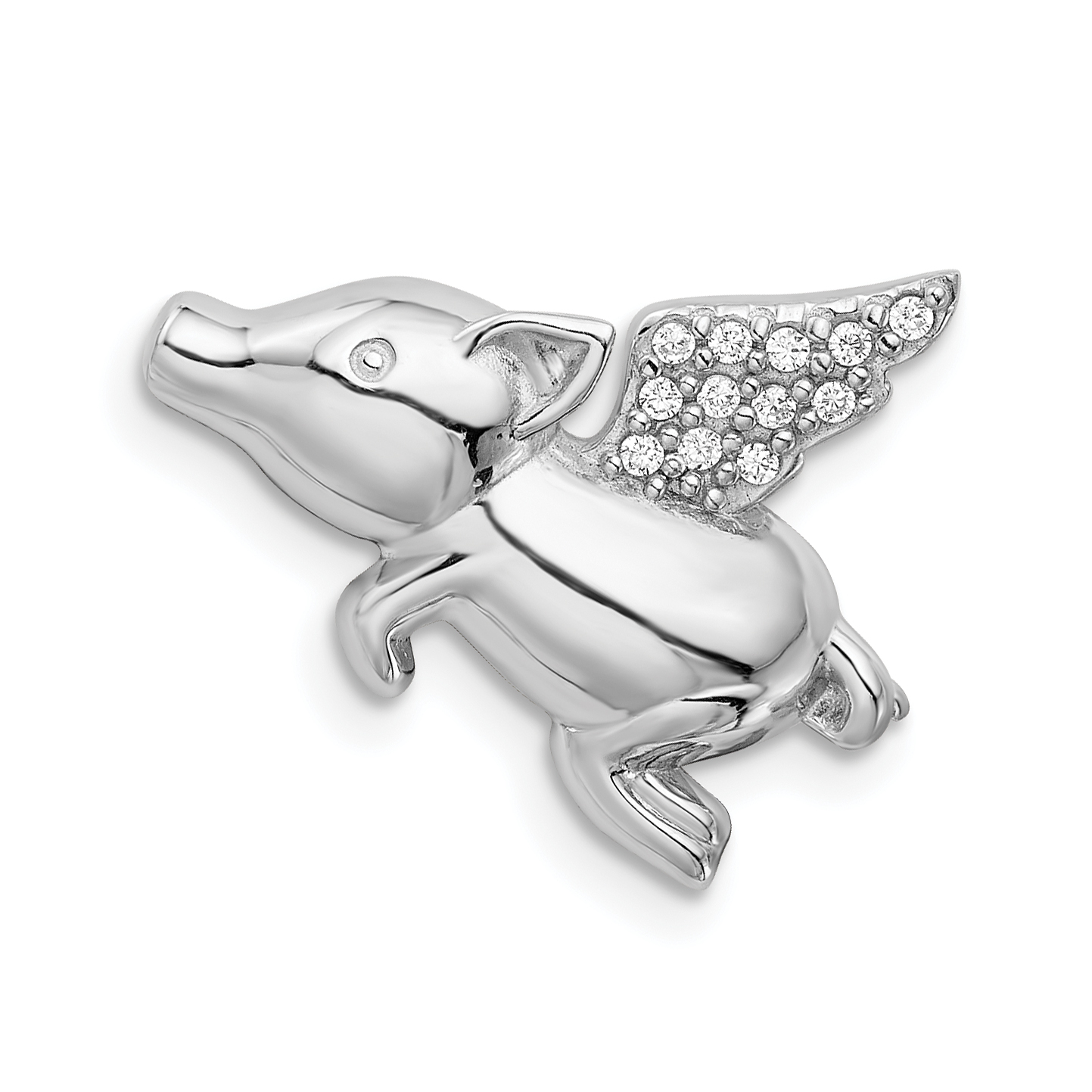 Sterling Silver Rhodium-plated Polished w/CZ Flying Pig Chain Slide (QC9311)