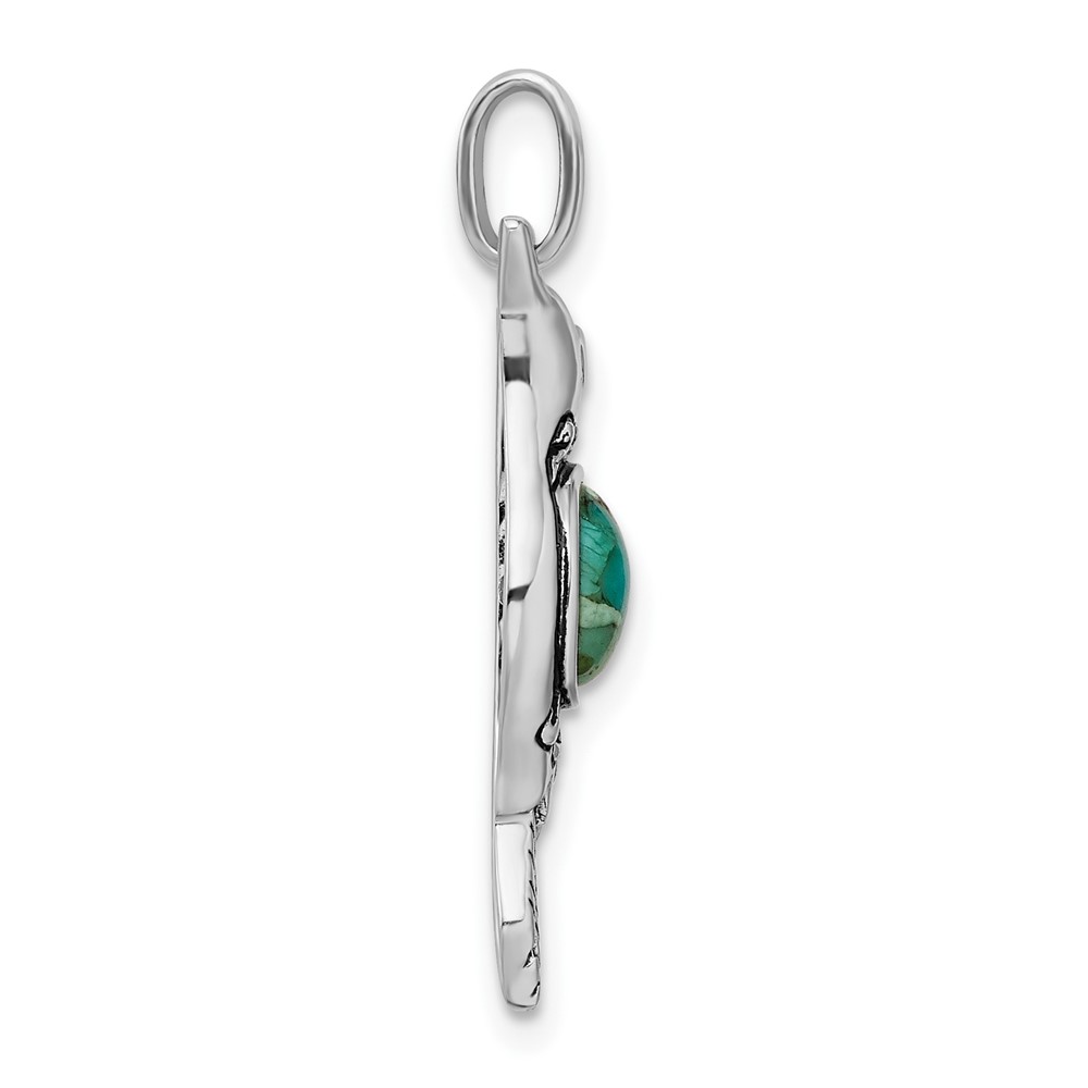 Sterling Silver Rhodium/Oxidized Recon. Turq/CZ Hummingbird Pendant (QC9314)