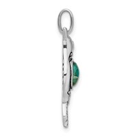 Sterling Silver Rhodium Oxidized Recon. Turq CZ Hummingbird Pendant view 2