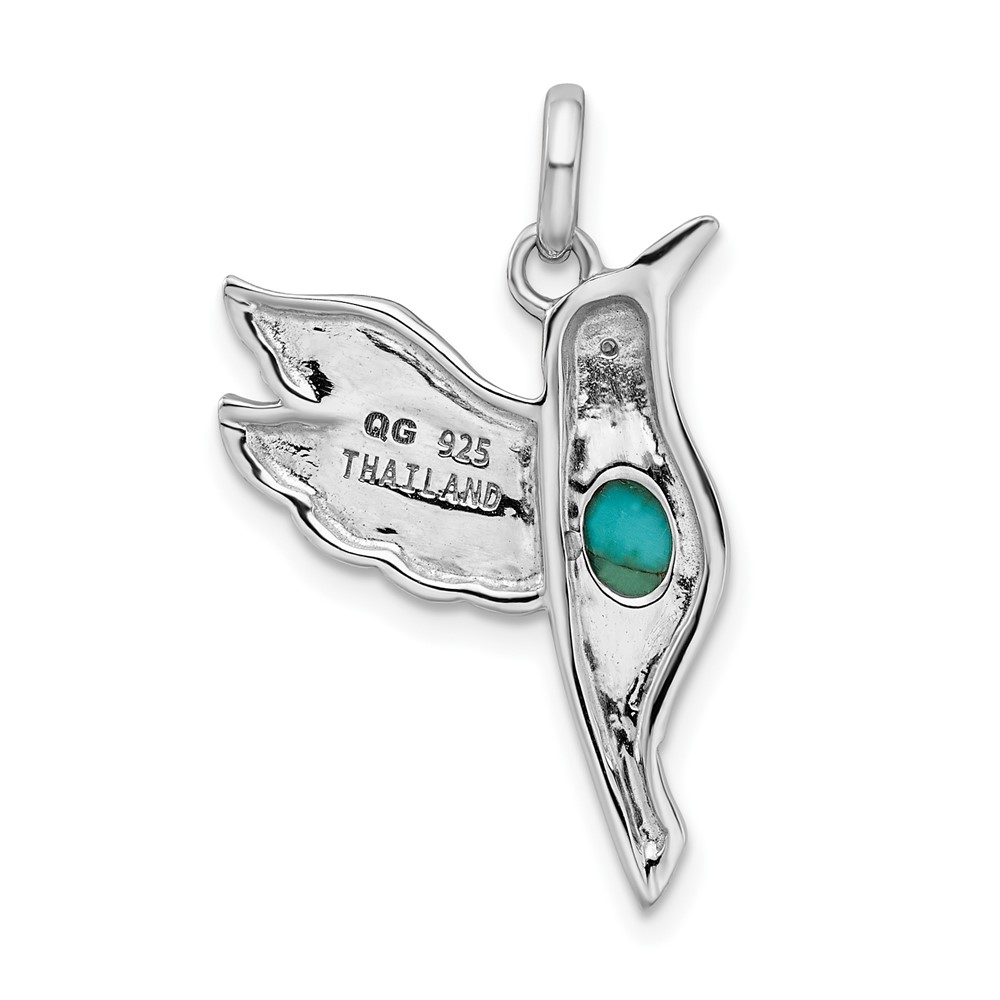 Sterling Silver Rhodium/Oxidized Recon. Turq/CZ Hummingbird Pendant (QC9314)