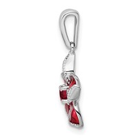 Sterling Silver Rhod-plated Created Ruby and Enamel Flower Pendant view 2