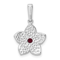 Sterling Silver Rhod-plated Created Ruby and Enamel Flower Pendant view 3