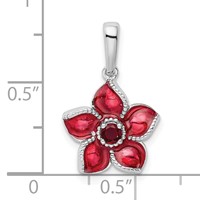 Sterling Silver Rhod-plated Created Ruby and Enamel Flower Pendant view 4
