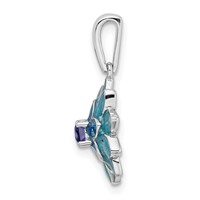 Sterling Silver Rhod-pltd Created Sapphire and Enamel Flower Pendant view 2