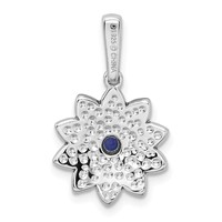 Sterling Silver Rhod-pltd Created Sapphire and Enamel Flower Pendant view 3