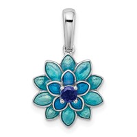 Sterling Silver Rhod-pltd Created Sapphire and Enamel Flower Pendant view 1