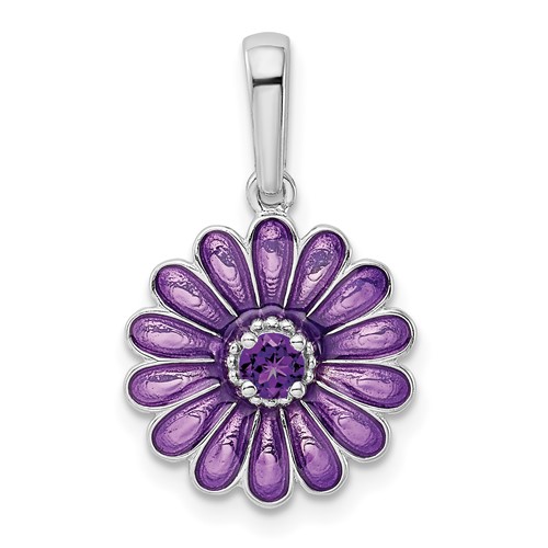 Sterling Silver Rhodium-plated Amethyst and Enamel Pendant