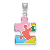 Sterling Silver Rhod-plated Enameled Autism Puzzle Piece Pendant view 1