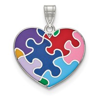 Sterling Silver Rhod-plated Enameled Autism Heart Pendant view 1