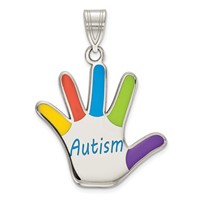 Sterling Silver Rhod-plate Enamel Autism Handprint Pendant view 1