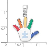 Sterling Silver Rhod-plate Enamel Autism Pendant with Puzzle Piece Handprint view 4